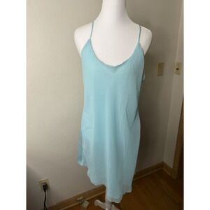 Vintage 90s Satin Slip Dress Women's Size Large Blue Beach Fairy